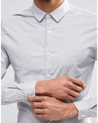 Asos Brand Skinny Shirt In Gray Check With Long Sleeves