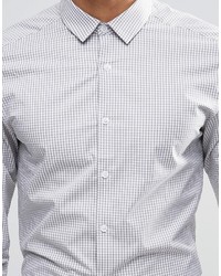 Asos Brand Skinny Shirt In Gray Check With Long Sleeves