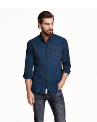 H&M Checked Cotton Shirt Dark Blue