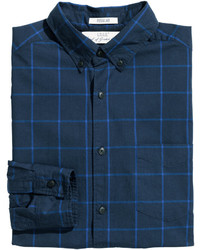 H&M Checked Cotton Shirt Dark Blue