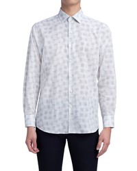 Bugatchi Shaped Fit Basketweave Print Button Up Shirt In Platinum At Nordstrom