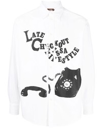 Late Checkout Telephone Print Cotton Shirt
