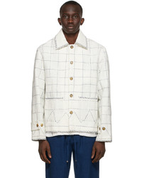 HARAGO Off White Check Embroidered Kantha Jacket
