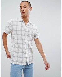 ASOS DESIGN Regular Fit Check Shirt With Revere Collar In Ecru