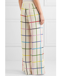 Mary Katrantzou Donis Checked Stretch Crepe Wide Leg Pants Off White