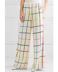 Mary Katrantzou Donis Checked Stretch Crepe Wide Leg Pants Off White