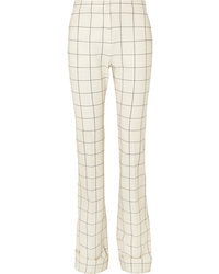 White Check Wool Flare Pants