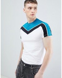 ASOS DESIGN Muscle Fit T Shirt With Chevron Polytricot In White