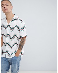 ASOS DESIGN Oversized Chevron Stripe Shirt In White With Revere Collar