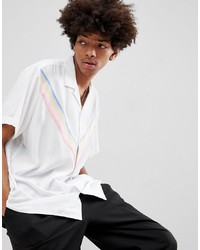 ASOS DESIGN Oversized Viscose Shirt With Chevron Taping In White