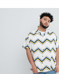 ASOS DESIGN Plus Oversized Chevron Stripe Shirt In Ecru