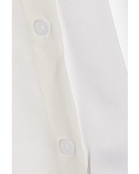 DKNY Chiffon Paneled Stretch Silk Crepe De Chine Blouse White