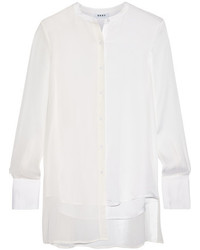 DKNY Chiffon Paneled Stretch Silk Crepe De Chine Blouse White