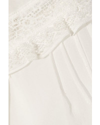 Needle & Thread Lace Trimmed Silk Chiffon Blouse Ivory