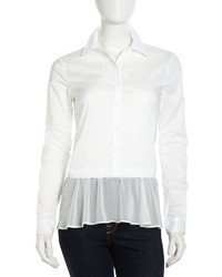Neiman Marcus Long Sleeve Fit And Flare Blouse White