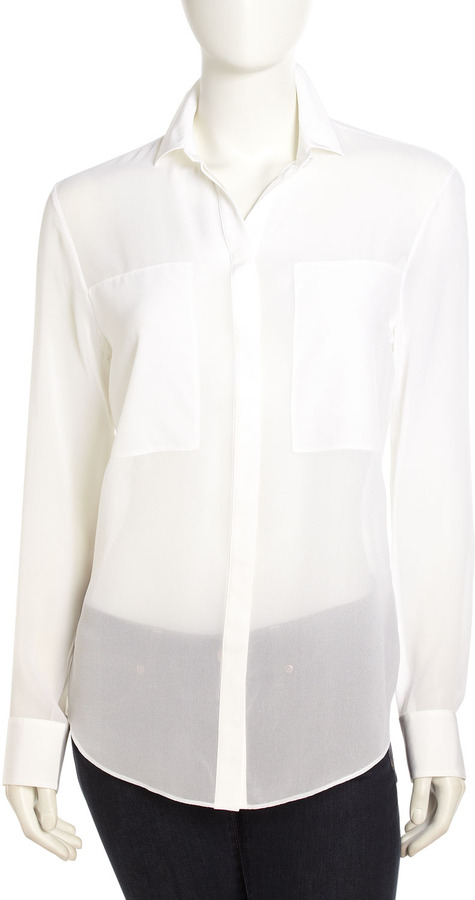 strå blomst Intensiv Alexander Wang T By Silk Chiffon Blouse White, $199 | Last Call by Neiman  Marcus | Lookastic