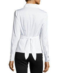 Neiman Marcus Wrap Front Blouse White