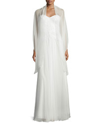 Mignon Sweetheart Neck Lace Trim Gown White