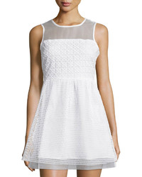 Romeo & Juliet Couture Mesh Sleeveless Fit  Flare Dress White