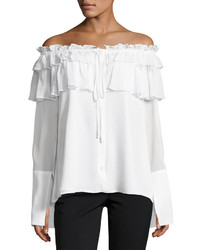 Opening Ceremony Crinkle Off The Shoulder Chiffon Layered Top