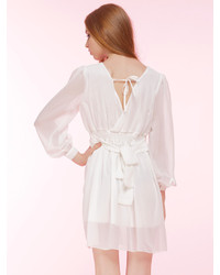 Choies White Wrap Long Sleeve Chiffon Dress With Tie Back