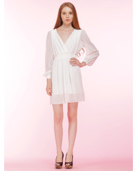 Choies White Wrap Long Sleeve Chiffon Dress With Tie Back