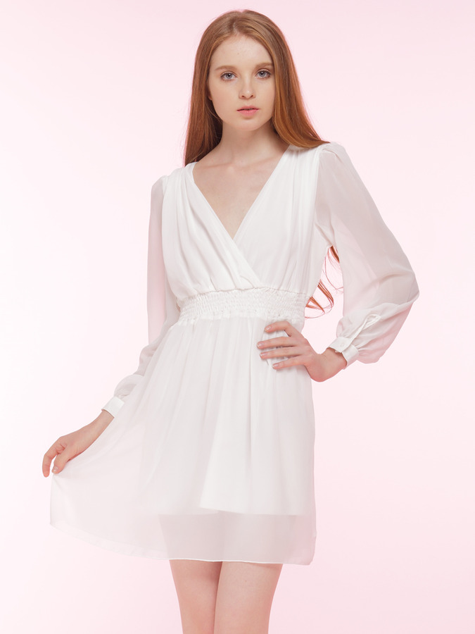 Choies White Wrap Long Sleeve Chiffon Dress With Tie Back, $34 | Choies |  Lookastic
