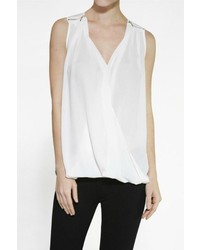 Women's White Chiffon Sleeveless Top, White and Green Floral Skinny ...