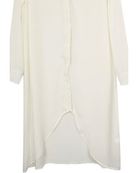 Romwe Asymmetric V Neck White Chiffon Shirt