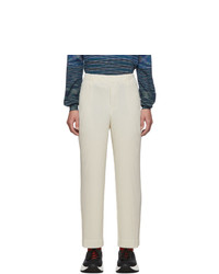 Homme Plissé Issey Miyake Off White Pleats Tailored Straight Leg Trousers