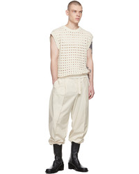 AMOMENTO Off White Tuck Trousers