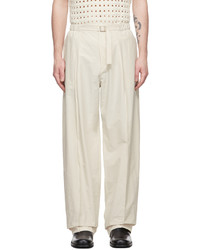 AMOMENTO Off White Tuck Trousers