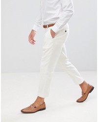 Twisted Tailor Tapered Trouser In Cream Linen