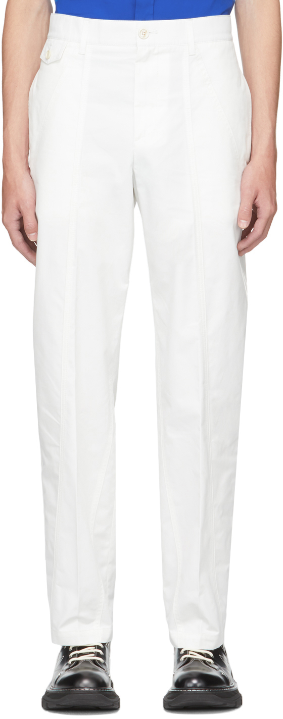 Alexander McQueen White Gabardine Paneled Cropped Trousers, $0 | SSENSE ...