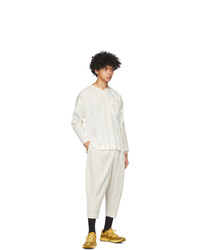Homme Plissé Issey Miyake White Tapered Bottom Cropped Trousers