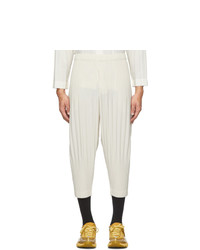 Homme Plissé Issey Miyake White Tapered Bottom Cropped Trousers