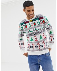 Burton Menswear Christmas Jumper With Gingle Bells In White