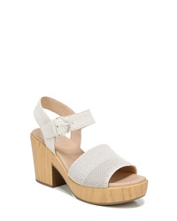 White Chunky Canvas Heeled Sandals