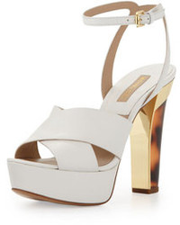 White Chunky Leather Heeled Sandals