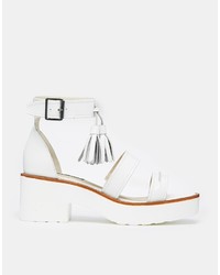 Windsor Smith Chunk White Leather Tassel Heeled Sandals