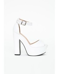 white platform block heels