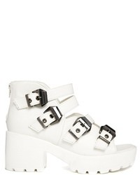 Truffle Collection Truffle Platform Buckle Strap Heeled Sandals White