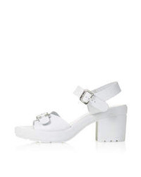 Topshop White Chunky Sandals With Buckle Heel Height Approximately 3 100% Leather