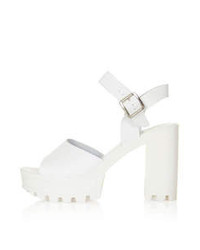 Topshop White Leather Chunky Platforms With Cleated Sole And Ankle Strap Heel Height Approximately 4 100% Leather