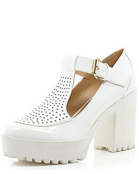 River Island White Chunky Perforated T Bar Platform Shoes