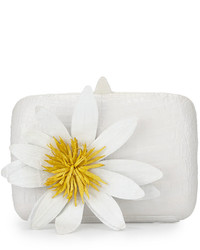 Nancy Gonzalez Crocodile Lotus Box Clutch Bag White Multi