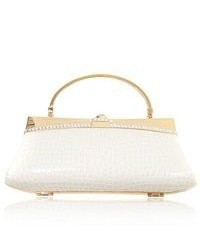 Selini White Gold Faux Snake Skin Evening Clutch With Crystals Eb093413