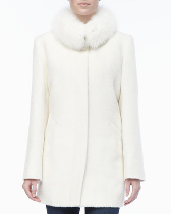 Sofia Cashmere Coat With Fur Collar, White Coat Fur Collar