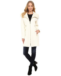 Via Spiga Boiled Wool Coat W Knit Collar And Side Tabs