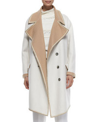 Agnona Double Faced Cashmere Coat W Leather Piping